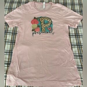 Bella+Canvas light pink, small preschool teacher t-shirt